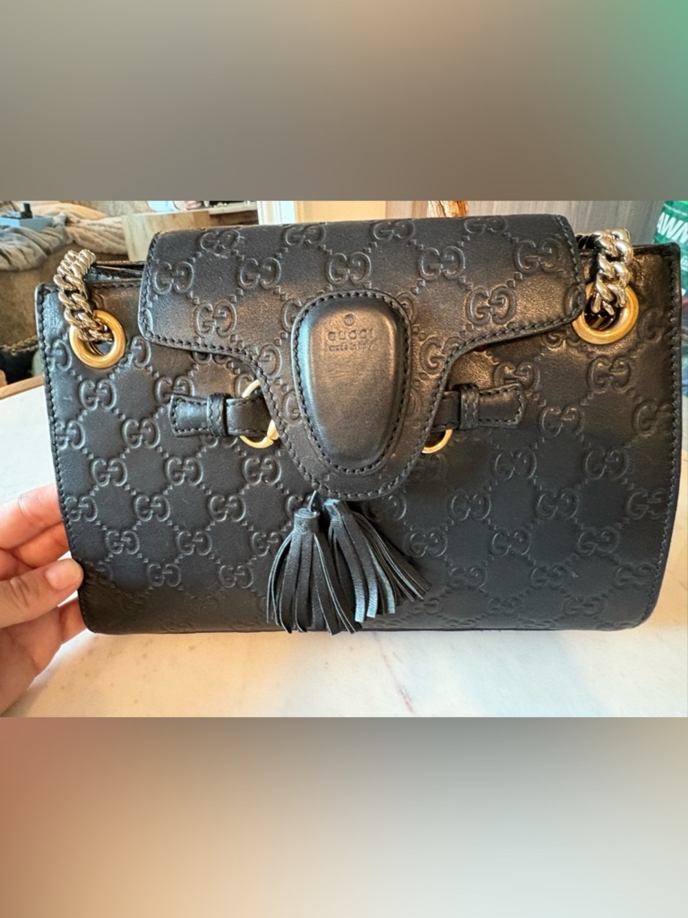 GUCCI BLACK GUCCISSIMA EMILY SMALL CHAIN SHOULDER BAG - Picture 3 of 13